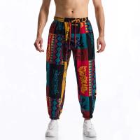 Pantalón en lino imprimé Tribal Boho para hombres, en algodón, décontracté, con cordón de serrage, para deportes al aire libre, curso à pied, sorpresa, été - details 23