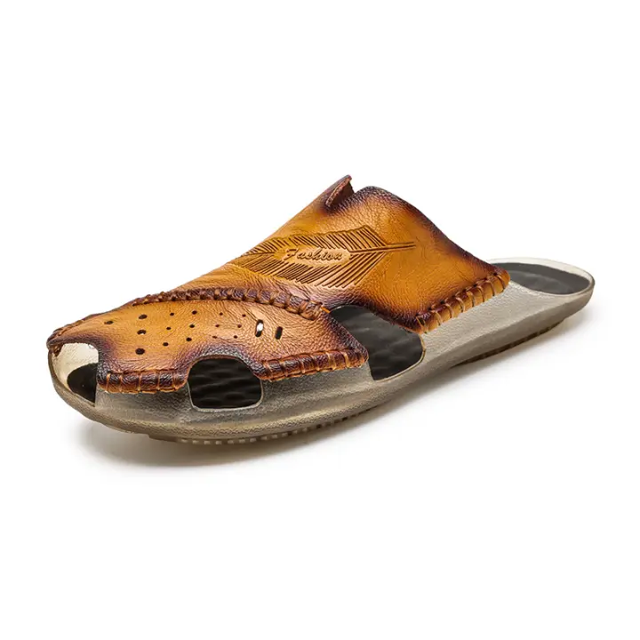 Chanclas informales de piel suave para hombre, sandalias antideslizantes para caminar - 1