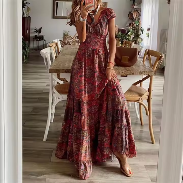 Nuevo vestido elegante, cinturón delgado, estampado floral. - 1
