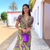 GASL-Elegante Vestido Ajustado con Cuello en V Manga Corta Estampado para Mujer - details 6