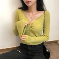 2025 suéter Sexy con cuello en V para mujer, Jersey de punto de otoño, Jersey elegante suave coreano ajustado de manga larga para mujer, Top básico nuevo de invierno - details 8
