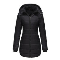 Chaqueta larga acolchada con capucha para mujer, abrigo ligero resistente al agua - details 5
