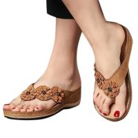 Women Flower Wedge Flip Flops Solid Color Non-slip Arch Support Slides Shoes Casual Outdoor Slippers - details 7