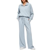 Conjunto casual de dos piezas para mujer: sudadera extragrande con media cremallera y pantalones deportivos de pierna ancha - details 49
