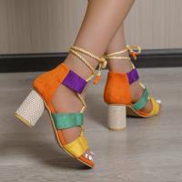 Women's Mix Color Round Heels Sandals Summer 2023 Lace Up Chunky High Heeled Gladiator Sandals Woman Roman Style Sandalias Mujer - details 8