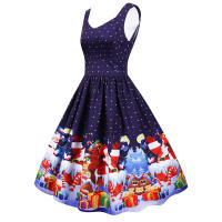 Women vintage spaghetti strap floral print high waist elegant sleeveless a-line party midi dress - details 73