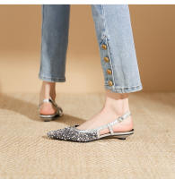 Zapatos de tacón bajo puntiagudos con lentejuelas plateadas - details 18