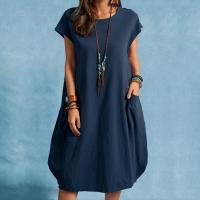 Vestido holgado de algodón y lino con bolsillo de color liso para primavera y verano - details 4