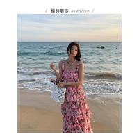 Vestido de vacaciones plisado elástico con estampado de flores de primavera y verano, falda rosa, vestido de playa con tirantes, vestido de isla - details 6