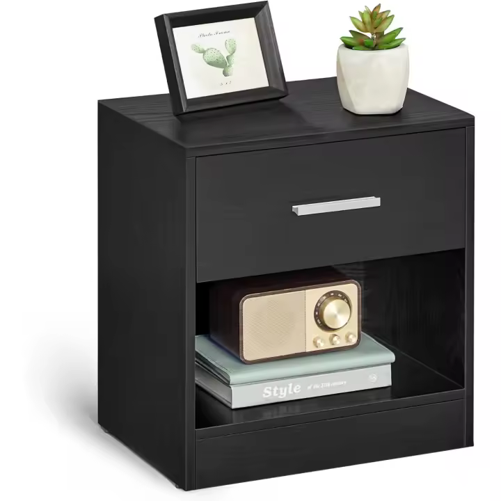 Juego de 2, Mesita de Noche, Mesa Auxiliar con Cajón, Asa, Compartimento Abierto, para Dormitorio, Salón, Beige Natural y Blanco Clásico LET819T67 - 1