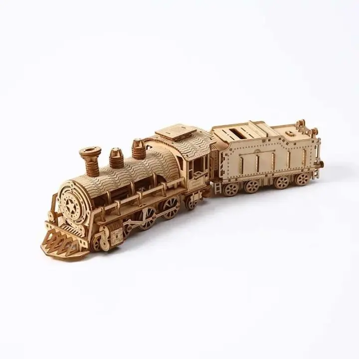 Modelo de Tren Retro 3D Set de Bloques de Construcción Creativa Mecánica para Adolescentes y Adultos Juguete Montessori DIY de Madera Coleccionables - 1