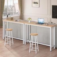Conjunto de Mesa de Bar y 2 Taburetes, Muebles de Comedor, Mesa Alta y Taburetes de Bar, Barra Cocina y Salon, 140x40x100 cm, Metal + MDF, Roble Claro - details 6