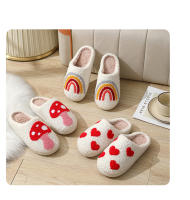 Zapatillas de algodón con diseño de hongo popular de invierno, cara sonriente y corazón de melocotón. - details 12