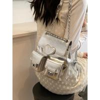 Diseño sentido nicho mochila plata amor de las mujeres nueva moda mochila versátil cadena cubo bolsa de viaje - details 9
