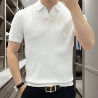 Polo para hombre, camiseta de color sólido, estilo coreano, Raya vertical, ajustado, informal, a la moda, top multifuncional de manga corta - details 5