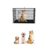 VOUNOT. ®   Jaula para Perros de Alambre Metálico de 2 Puertas, Caja para Perros con Tapa, Perrera Plegable con Bandeja de Plástico Extraíble y Asa de Transporte, 92x58x64cm, Negro - details 10