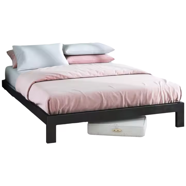 Arnav Cama 135x190 cm - Altura 26 cm - Somier de plataforma de metal con soporte de listones de madera - Negro - 1