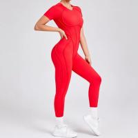 Ropa de Yoga de manga corta ajustada de Color sólido, pantalón largo Sexy con espalda descubierta, mono para entrenamiento de gimnasio, ropa deportiva de secado rápido de una pieza para Fitness - details 19