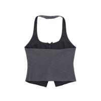 BUNO-Top con cuello Halter para mujer, camisetas sin mangas con espalda descubierta, camisetas sin mangas de satén Y2k con lazo, Top corto de playa para verano, moda informal en negro y blanco - details 4