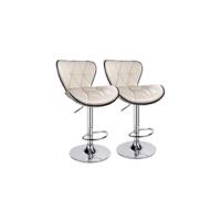 Taburete de Bar Juego de 2, Sillas de Bar Regulables en Altura en Piel Sintética, Taburete de Cocina Giratorio en 360 °   con Respaldo y Reposapiés, Acero Cromado, Gris Claro - details 9