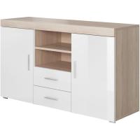 Aparador Roque para Salón Comedor Moderno, Mueble TV de Melamina, Blanco y Gris Brillo, 140x80x40 cm - details 7