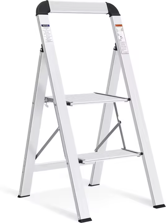 Escalera Plegable de Aluminio de 5 Peldaños Ahorro de Espacio y Portátil para Hogar, Cocina, Oficina Negro - 1