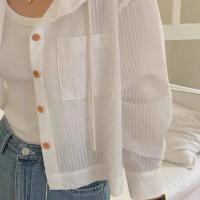 Camisa con Capucha a Rayas para Mujer Cárdigan de Manga Larga Corta Informal Holgado - details 3