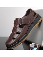 Sandalias casuales huecas y transpirables de cuero genuino de verano 2025 para hombre, sandalias con agujeros de cuero suave, sencillas y cómodas. - details 4