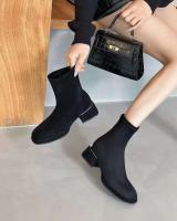 Novedades: calcetines de gamuza de invierno y otoño, tacones altos gruesos con punta cuadrada para mujer, botas cortas, tobillos de metal, modernos y modernos. - details 6