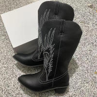 Vaqueros occidentales para mujer, tacón medio, ots grandes, estilo, cabeza cuadrada, PU Lea, temporada independiente, otoño e invierno, nuevo - details 0