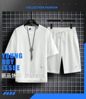 Traje De Verano Para Hombre Con Estampado De Waffle Conjunto Casual De Camiseta Y Shorts Color Sólido Talla Grande - details 0