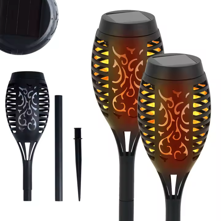 2PCS Lámparas Exterior Solar Enchufable para Césped Negra 12LED GOECO, Energía Solar, Iluminación Exterior para Patio, Jardín, Con Control de Sensor de Luz y Interruptor de Llave, Luz Cálida y Roja, 7,5*52*52 CM - 1