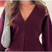 Conjunto de Punto Casual para Mujer de 2 Piezas Suéter con Cuello en V y Falda A-línea - details 8