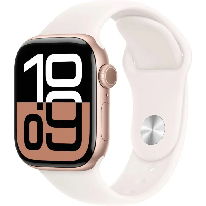 Apple Watch Series 10 [GPS, 42 mm] - Aleación de aluminio en oro rosa con cinturón deportivo azul claro, S/M (actualizado) - 1