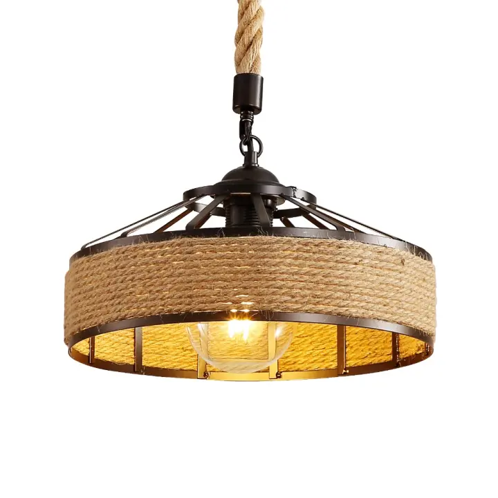 ZVD Colgante de Metal Rústico con Cordel, 80CM, para Iluminación Interior en Salones, Cafeterías, E27 Sin Bombilla - 1