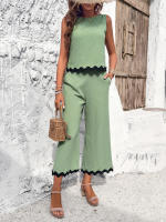 Conjuntos de verano sin mangas para mujer, trajes de 2 piezas, Tops con pantalones, Verde S - details 4