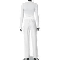 Conjunto de pantalón de pierna ancha y top de manga larga básico de color sólido nuevo de otoño para mujer Y24593 - details 33