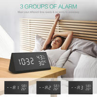 Reloj Digital creativo, pantalla LED electrónica de madera, detección de temperatura y humedad, despertador para dormitorio - details 1