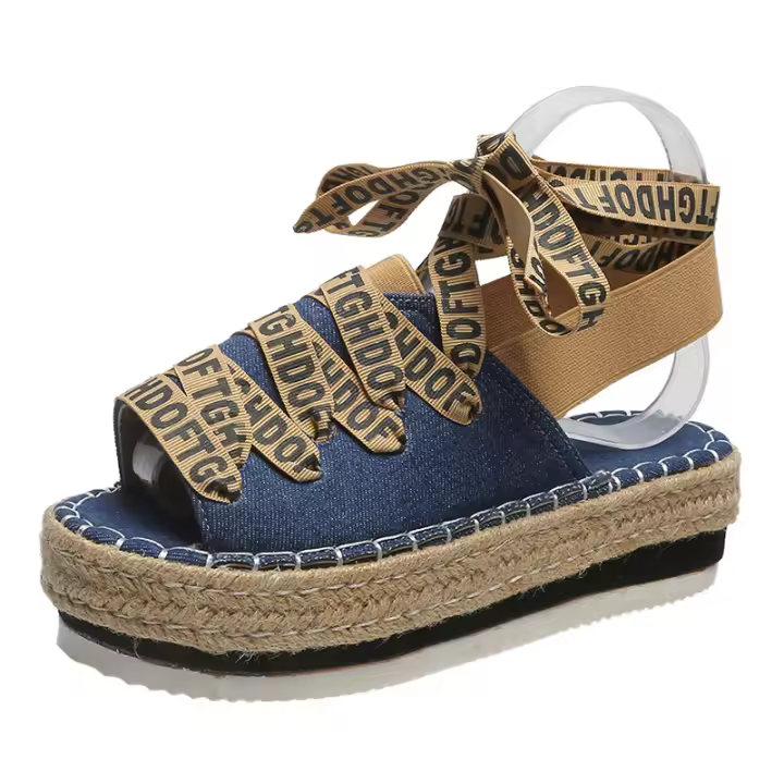 2025 ¡Novedades transfronterizas! Sandalias de plataforma de talla grande para mujer, correa de tobillo, cuerda de cáñamo, plataforma de Punta abierta, zapatos de mujer romanos Casuales - 1