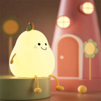 Night Lights for Kids Pear Shaped Cute Silicone Nightlight 7 Colors Dimmable Night Lamp USB Charging for Bedroom Bedside Room - details 0