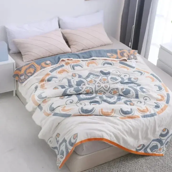 Manta de ocio japonesa, toalla de sofá de gasa 100% algodón, individual, doble, suave, edredón fino de verano, flores, cama extendida - 1