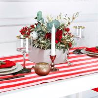 Camino de mesa a rayas para boda, Decoración de mesa de poliéster, Diseño a rayas rojas y blancas, decoración de mantel de 12x108 pulgadas, 6 piezas - details 4