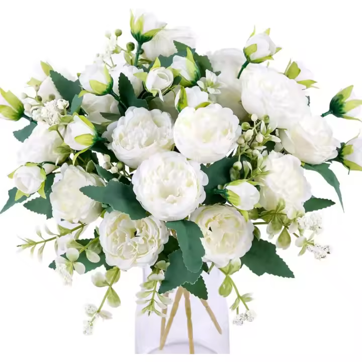 4 Piezas Flores Artificiales Flores de Champagne Peonías Ramos de Seda para Boda Partido Centros de Mesa El arreglo Floral Inicio Cocina Decoración - 1