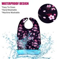 Baberos para adultos, 3 paquetes de baberos para adultos con flor de cerezo para mujeres que comen lavables con recogemigas Baberos para adultos Babero lavable Protector de ropa impermeable reutilizable - details 1