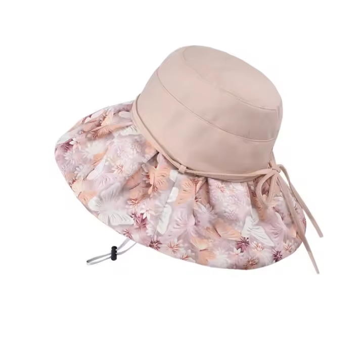 Nuevo sombrero de pescador transpirable con ala grande Sombrero de protección solar Montañismo al aire libre y pesca Sombrero para el sol Impermeable Secado rápido Flor rota Rosa - 1