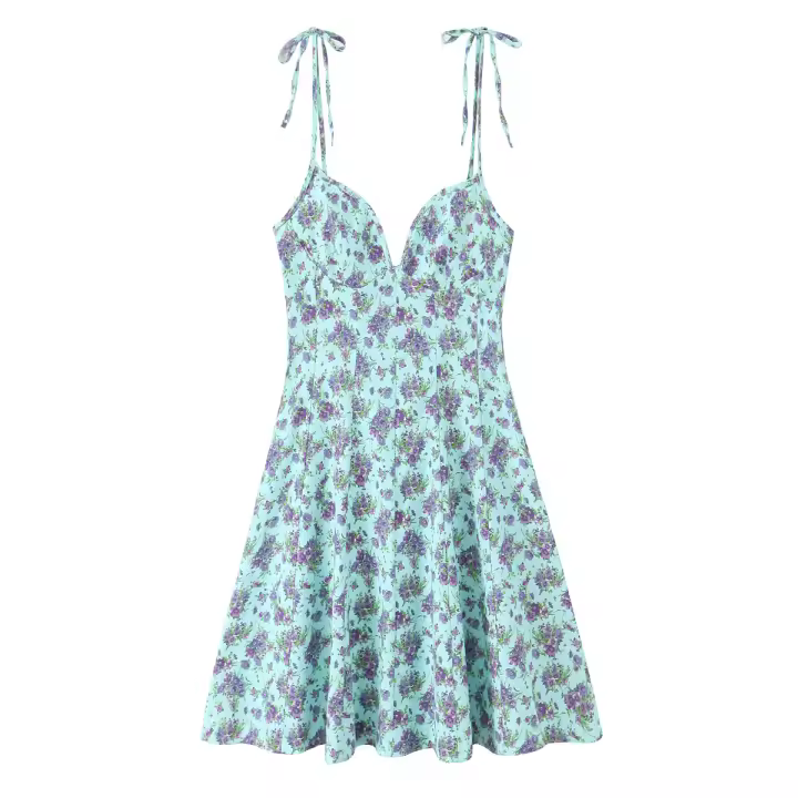 Ropa de mujer europea y americana vestido de popelina con estampado de flores populares 3 - 1