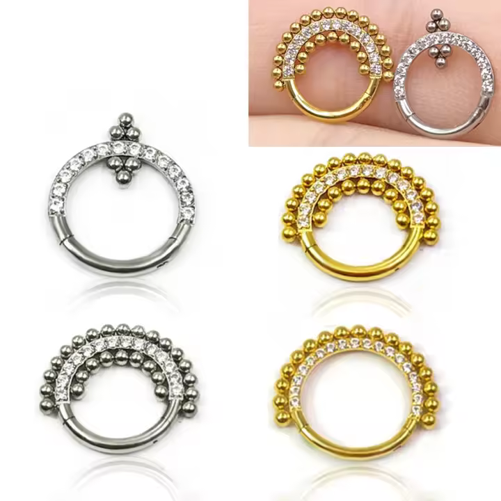 Pendientes de aro para piercing para mujer, aro con bisagras para el cartílago, hélice g23, cuentas de titanio, cz, para la nariz, segmento con bisagras, tragus, cartila, 1 unidad - 1