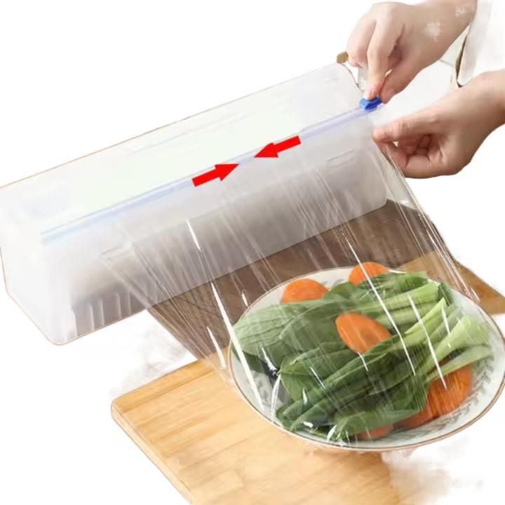 Caja de almacenamiento de envoltura rellenable, herramienta de cocina ajustable de plástico, soporte de almacenamiento para cortador de película transparente, dispensador de envoltura de plástico, 1 Uds. - 1
