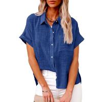 Verano mujer lino bolsillo blusa camisas pantalón corto casual manga OL entrenamiento blusa suelta Tops LRFZ-6022 - details 6