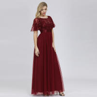 Vestido de noche de malla con cuello redondo y cintura elástica para una gran fiesta de vuelo, lrge prty - details 7